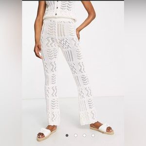 ASOS DESIGN crochet wide leg beach pants in cream